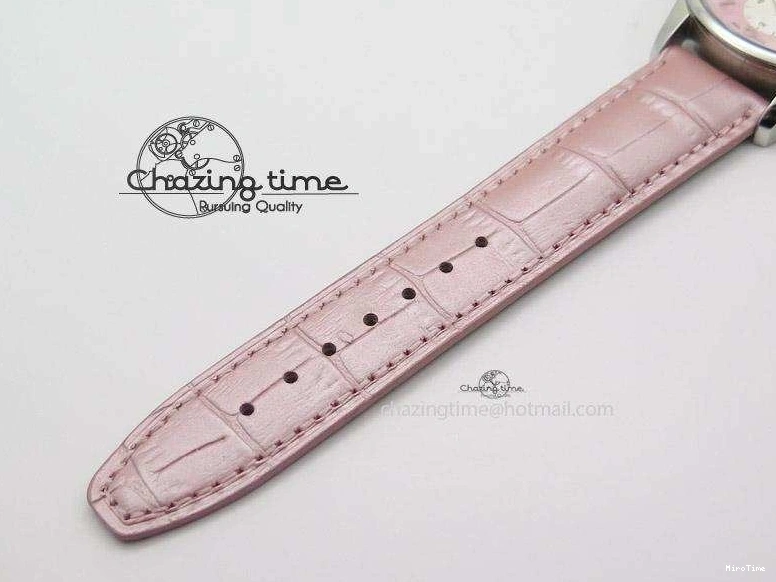 MIROTIME 0311 Portuguese 40mm Chrono SS Pink MOP Dial on Pink Leather Strap A Reliable 7391